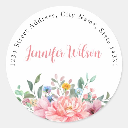 Spring Dusty Pink Floral Boeket Gepersonaliseerde  Ronde Sticker (Voorkant)