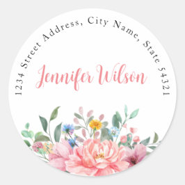 Spring Dusty Pink Floral Boeket Gepersonaliseerde  Ronde Sticker