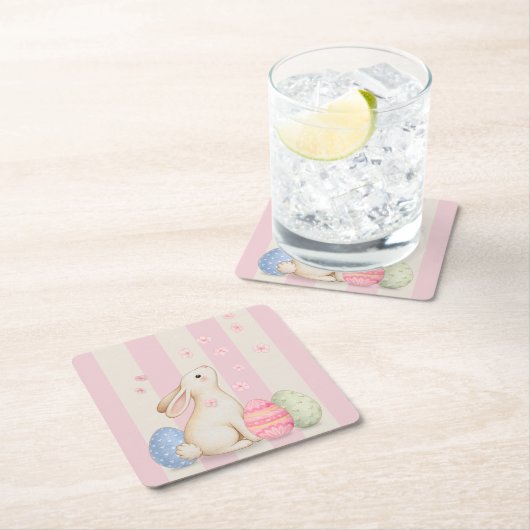 Spring Easter Bunny & Eggs Stripe  Kartonnen Onderzetters (Insitu)