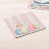 Spring Easter Bunny & Eggs Stripe  Kartonnen Onderzetters (Schuin)