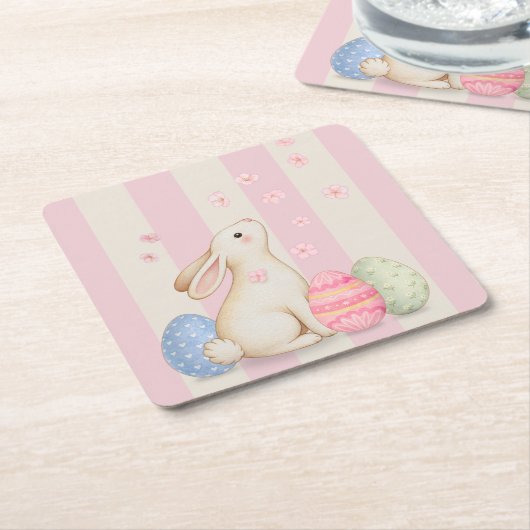 Spring Easter Bunny & Eggs Stripe  Kartonnen Onderzetters (Schuin)