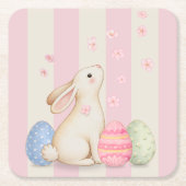 Spring Easter Bunny & Eggs Stripe  Kartonnen Onderzetters (Voorkant)