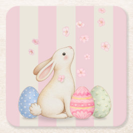 Spring Easter Bunny & Eggs Stripe  Kartonnen Onderzetters