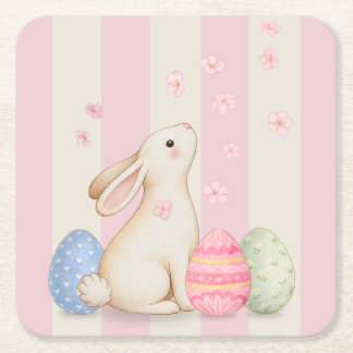 Spring Easter Bunny & Eggs Stripe  Kartonnen Onderzetters