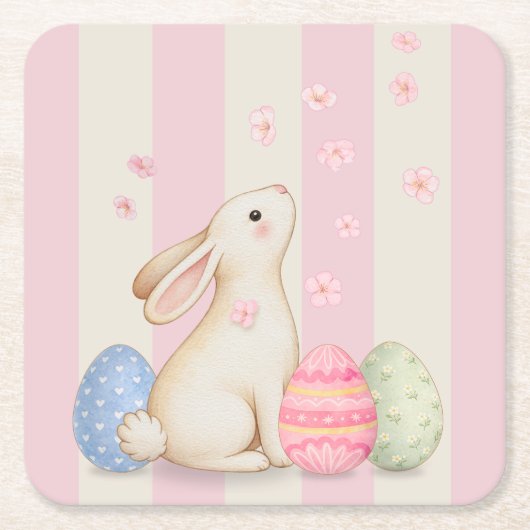Spring Easter Bunny & Eggs Stripe  Kartonnen Onderzetters (Voorkant)