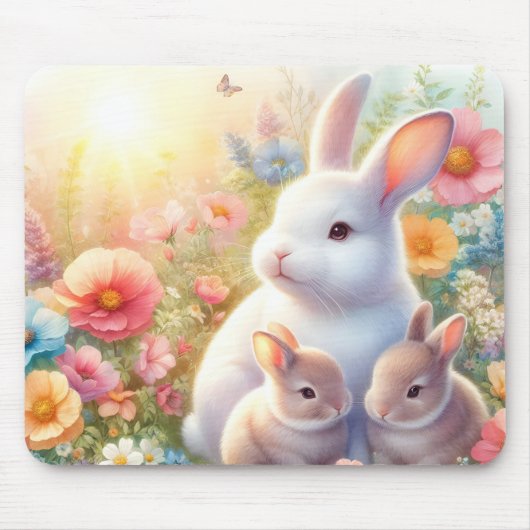 Spring Easter Bunny Family Floral Garden Muismat (Voorkant)