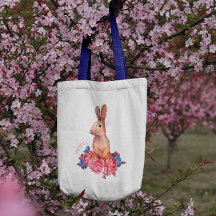 Spring Easter Bunny | Gepersonaliseerde Canvas tas