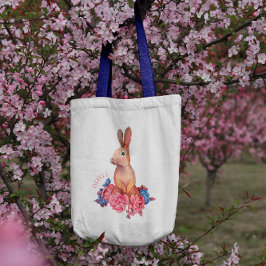 Spring Easter Bunny | Gepersonaliseerde Canvas tas