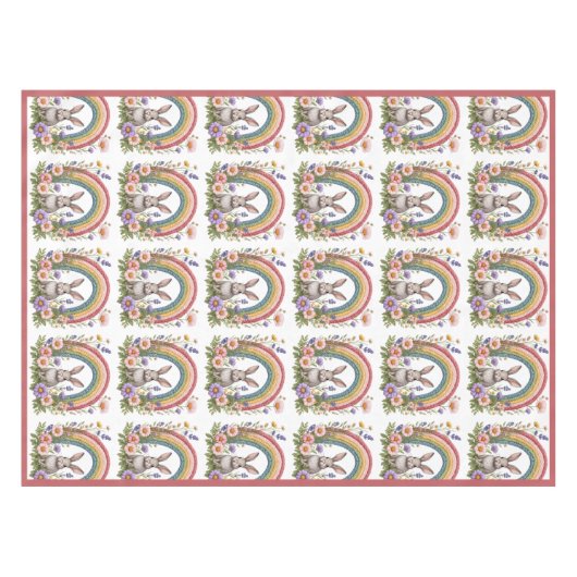 Spring Easter Bunny Rainbow Art Wildflowers Meadow Tafelkleed (Voorkant (Horizontaal))