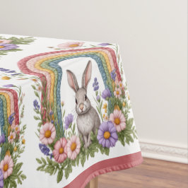 Spring Easter Bunny Rainbow Art Wildflowers Meadow Tafelkleed