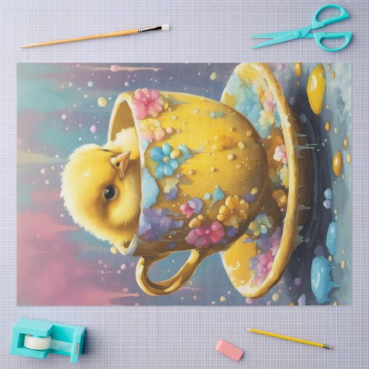 Spring Easter Chick in een theekopje Tissuepapier (Craft)