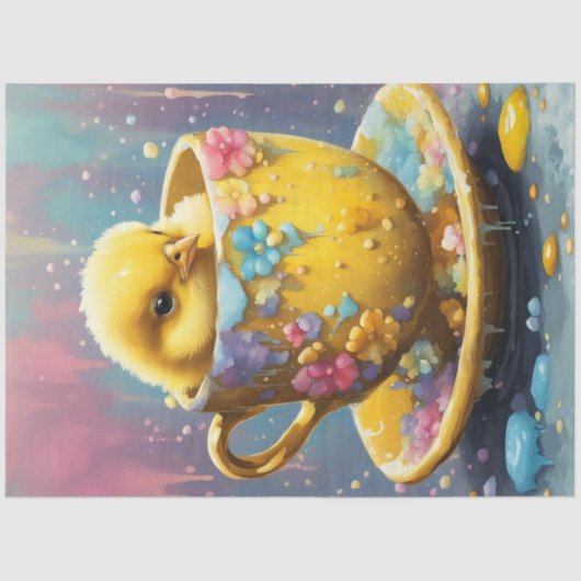 Spring Easter Chick in een theekopje Tissuepapier (Voorkant)