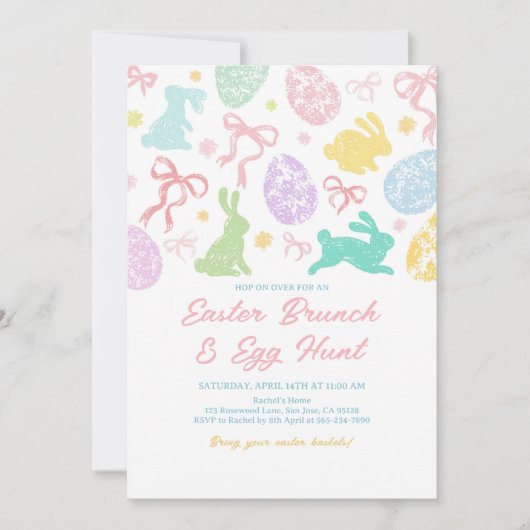 Spring Easter Invitation, Hand-Drawn Bunny Kaart (Voorkant)