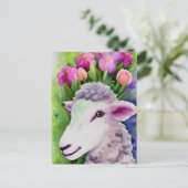 Spring Easter Lamb Floral Waterverf Briefkaart (Staand voorkant)