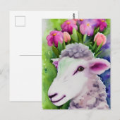 Spring Easter Lamb Floral Waterverf Briefkaart (Voorkant / Achterkant)