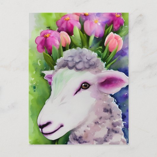 Spring Easter Lamb Floral Waterverf Briefkaart (Voorkant)