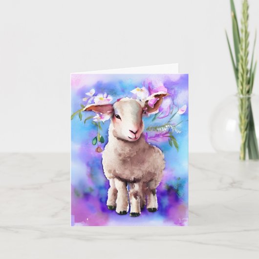 Spring Easter Lamb Floral Waterverf Kaart (Voorkant)
