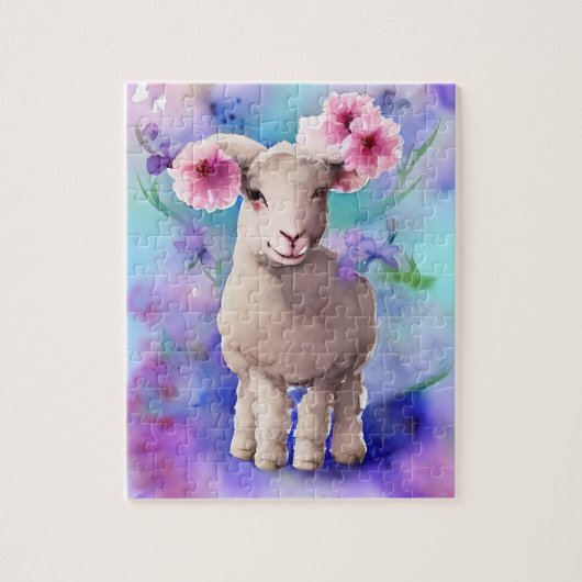 Spring Easter Lamb Floral Waterverf Legpuzzel (Verticaal)
