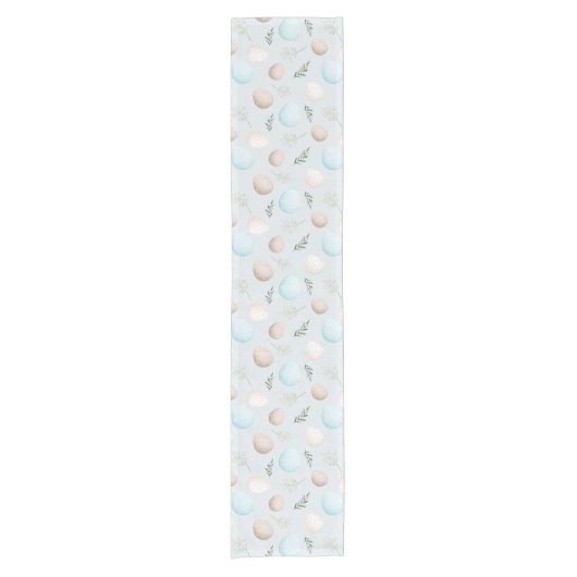 Spring Eggs Pastel Blauw Pasen Linnen Tafelloper (Voorkant)
