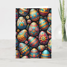 Spring Eieren Russische stijl zwart rood boho kuns Feestdagen Kaart