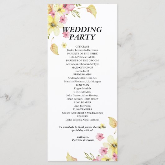 Spring Elegant bloemenbruiloft Flat programma Programmakaart (Achterkant)