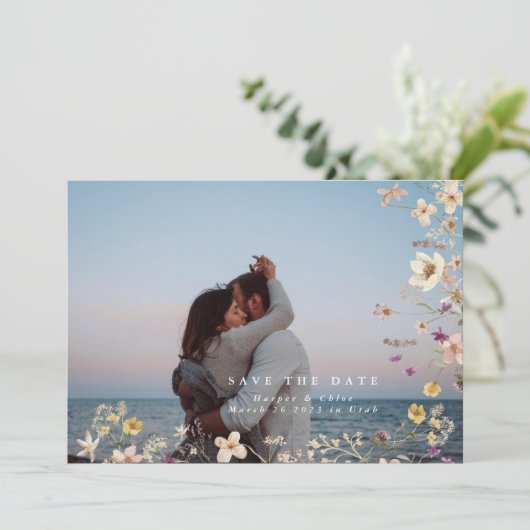 Spring Elegant Wildflower Boho Wedding Foto Save The Date (Staand voorkant)
