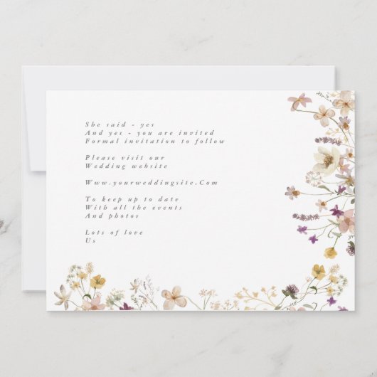 Spring Elegant Wildflower Boho Wedding Foto Save The Date (Achterkant)