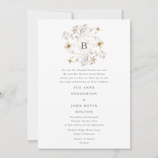 Spring Elegant Wildflower Wreath Floral Wedding Kaart (Voorkant)