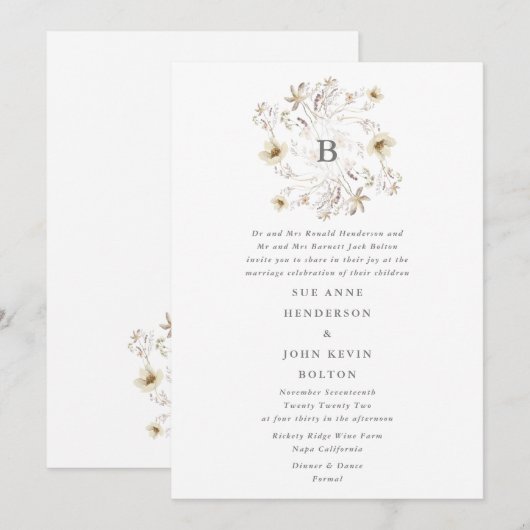 Spring Elegant Wildflower Wreath Floral Wedding Kaart (Voorkant / Achterkant)