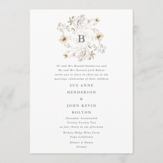 Spring Elegant Wildflower Wreath Floral Wedding Kaart (Voorkant)