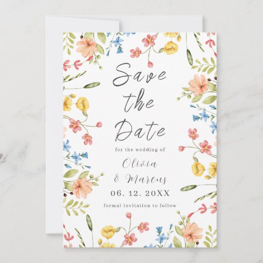 Spring Elegant Wildflowers Modern Save The Date (Voorkant)