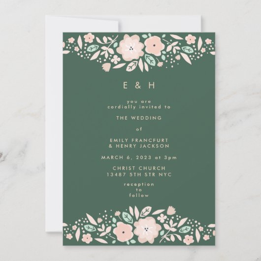 Spring Emerald Green Boho Small Florals Wedding Kaart (Voorkant)