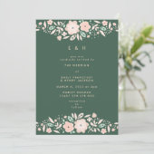 Spring Emerald Green Boho Small Florals Wedding Kaart (Staand voorkant)