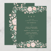 Spring Emerald Green Boho Small Florals Wedding Kaart (Voorkant / Achterkant)