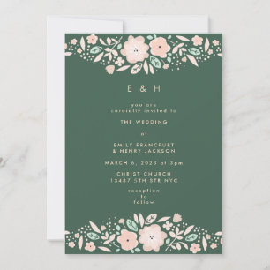 Spring Emerald Green Boho Small Florals Wedding Kaart