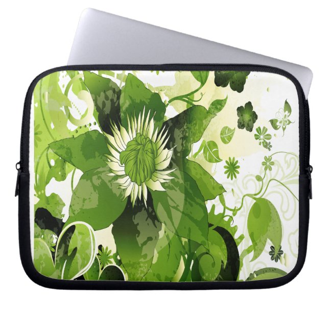 Spring Emerald Green Floral Laptop Sleeve (Voorkant)