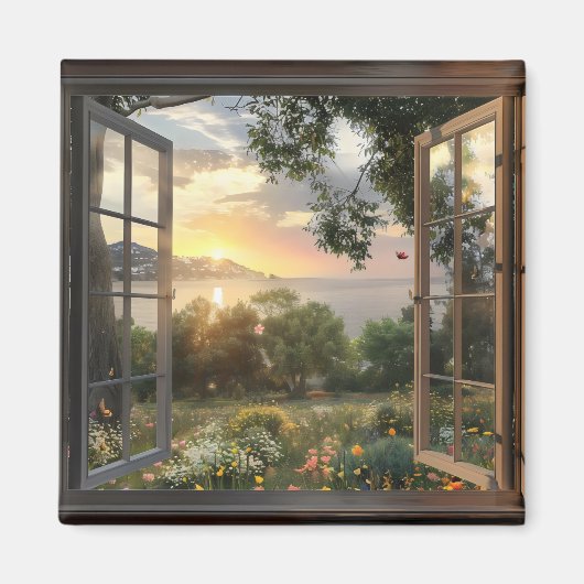 Spring en Zee Window Uitzicht Magneet (Voorkant)