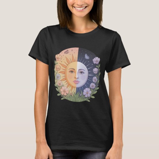 Spring Equinox Harmony – Sun & Moon Balance Nature T-shirt (Voorkant)