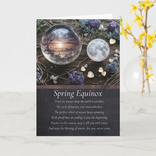 Spring Equinox Ostara with Globe Moon Crystals  Kaart (Gele Bloem)