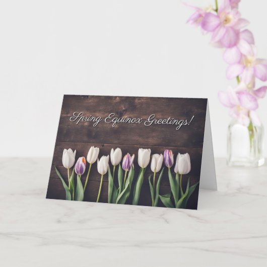Spring Equinox with Tulips and Wood Beauty Kaart (Orchidee)