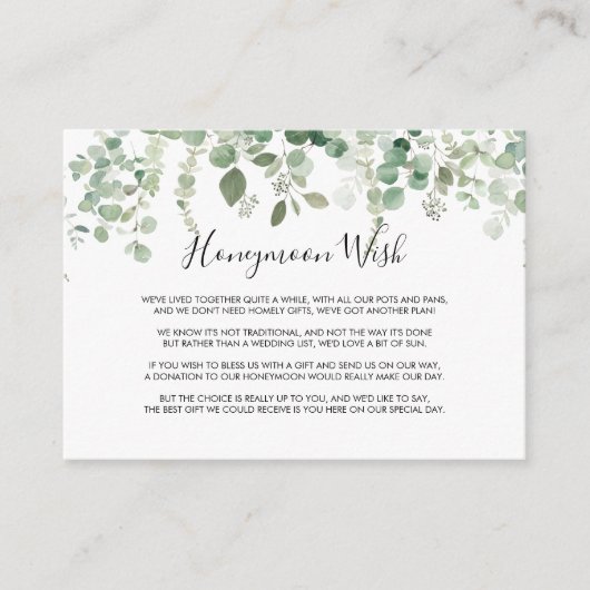 Spring Eucalyptus Greenery Honeymoon Wish Informatiekaartje (Voorkant)
