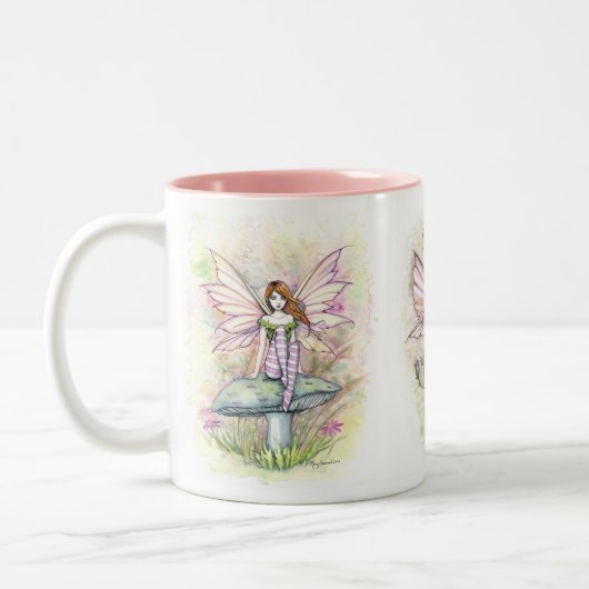 Spring Fairies Art van Molly Harrison Tweekleurige Koffiemok (Links)