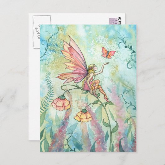 Spring Fairy met Butterfly Fantasy Art Briefkaart (Voorkant / Achterkant)