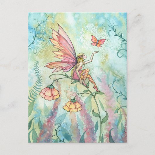 Spring Fairy met Butterfly Fantasy Art Briefkaart (Voorkant)