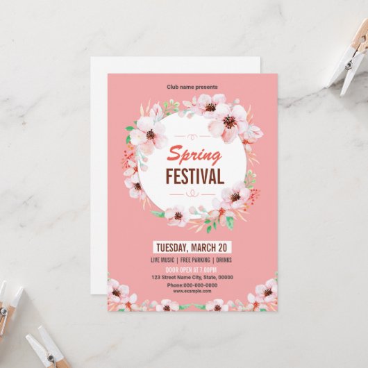 Spring Festival Invitation Flyer Template Kaart (Voorkant / Achterkant in situ)