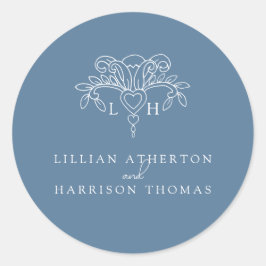 Spring fleur de lis bruiloft dank u blauwe gunst ronde sticker