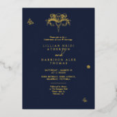 Spring Fleur de lis bruiloft donkerblauw goud Folie Uitnodiging (Voorkant)