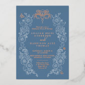 Spring Fleur de lis bruiloft grijs blauw Folie Uitnodiging (Voorkant)