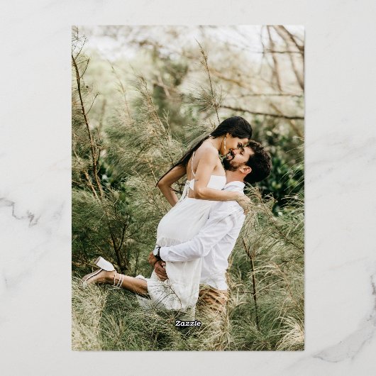 Spring Fleur de lis bruiloft grijs blauw Folie Uitnodiging (Achterkant)