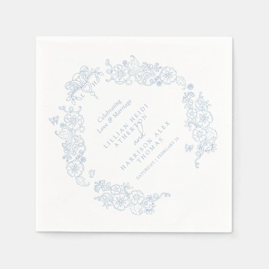 Spring Fleur de lis bruiloft grijs blauw wit Servet (Voorkant)